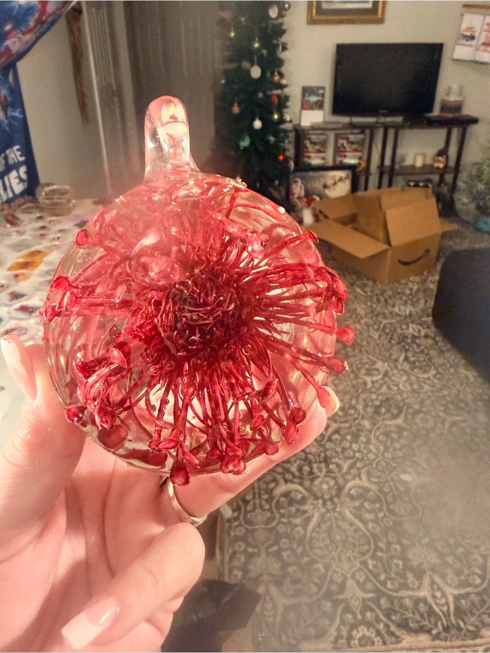 Red Handmade resin  Holiday Ornament - Unbranded
